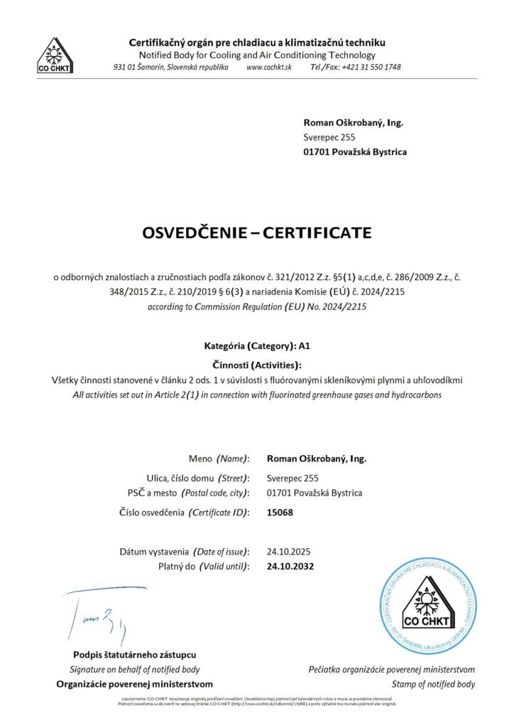 Certifikacia na prácu s F-plynmi